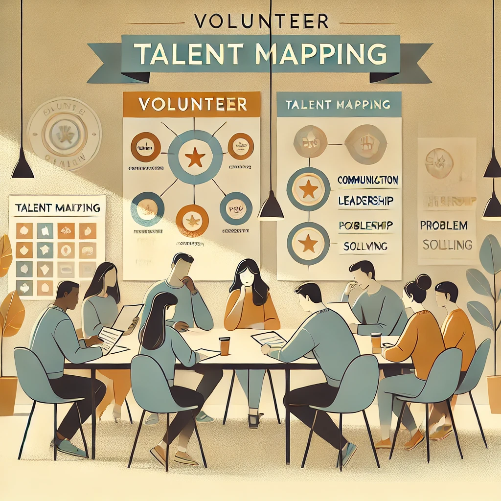 DALL·E 2024-11-03 16.12.19 - An elegant illustration representing a 'Volunteer Talent Mapping' program in a community setting. The image shows a group of diverse volunteers sittin DALL·E 2024-11-03 16.12.19 - An elegant illustration representing a 'Volunteer Talent Mapping' program in a community setting. The image shows a group of diverse volunteers sittin